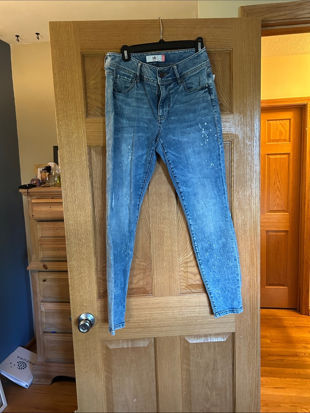 CAbi Blue Skinny Jeans with Subtle Paint-Splatter